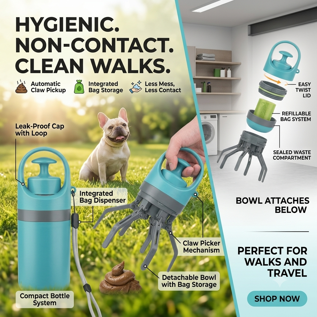 SORA Portable Lightweight Dog Pooper Scooper With Built-in Poop Bag Dispenser Eight-claw Shovel For Pet Toilet Picker Pet Products
